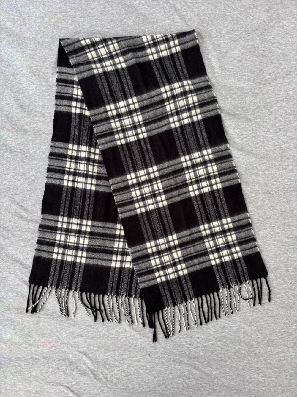 Christopher Hayes Lambswool Scarf Black White Menzies Tartan Plaid